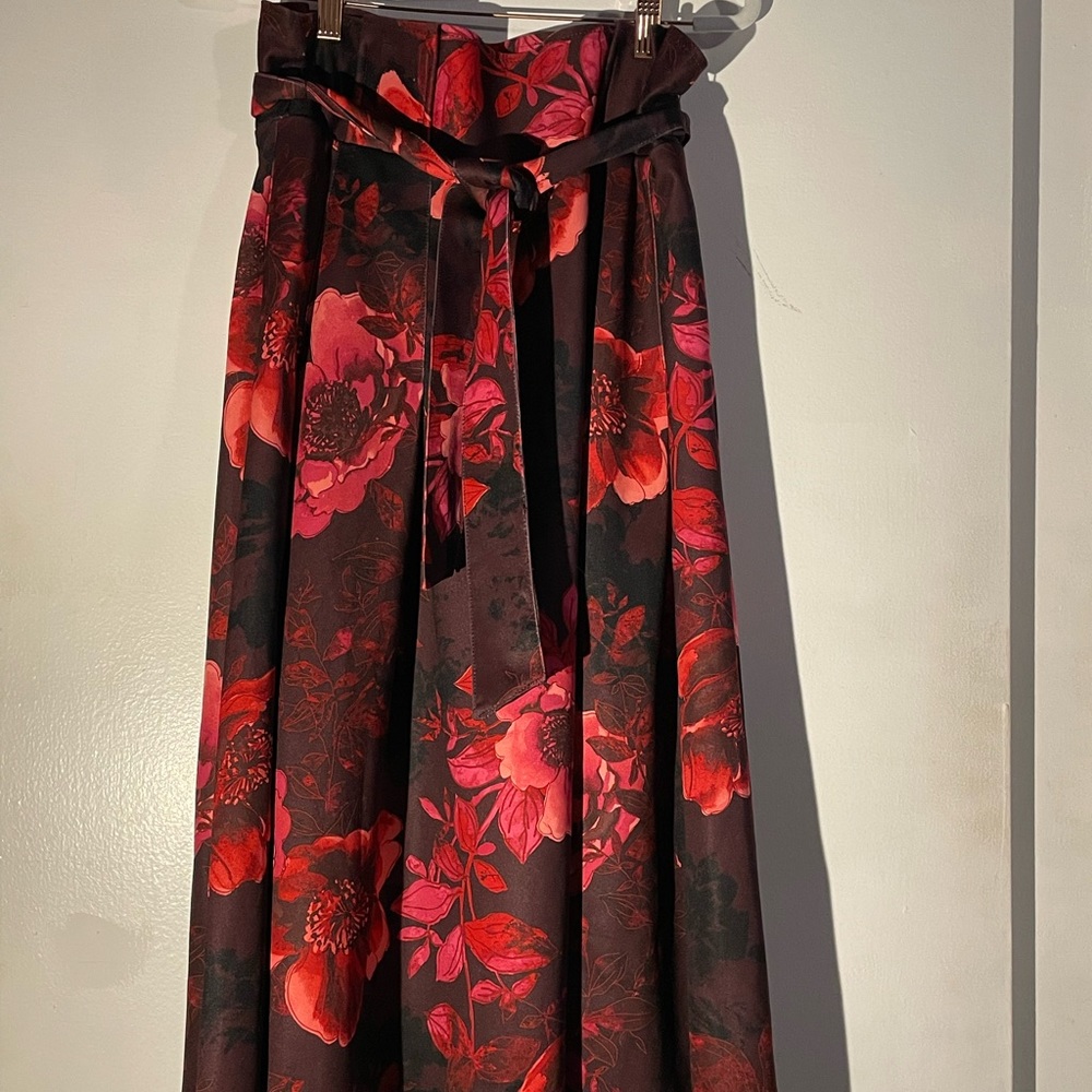 Floral Pleated Fit & Flare Midi Skirt